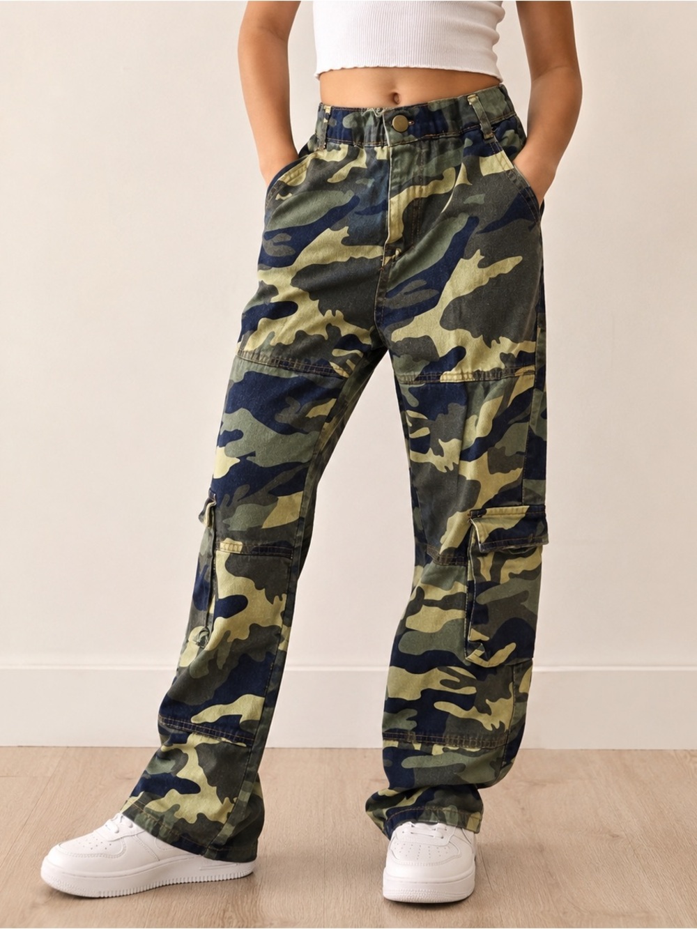 SHEIN Girls 12 Camo Cargo Pants Baggy Y2K Military Utility Streetwear